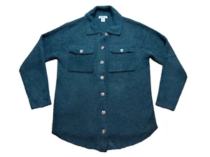 William Rast Dark Green Soft Fuzzy Nylon Sweater Cardigan Shirt Jacket Shacket M - Picture 1 of 4