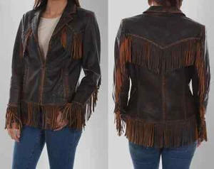 Women's Leather Fringe Jacket / Black brown 100% Pure Leather Western Style - Picture 1 of 4