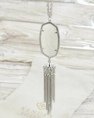 NUEVO CON ETIQUETAS Kendra Scott Rayne Blanco Perla Concha Borla Colgante Collar Tono Plata Foto 1 de 4