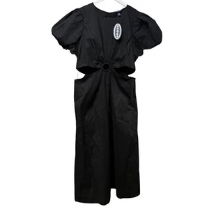 SCOOP Cut Out Midi Dress Size XL Black Puff Sleeves Cotton Blend Pockets NWT - Picture 1 of 11