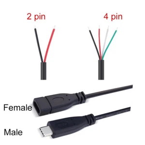 2pin/4pin Wire DIY USB 2.0 Type C Male female Connector Cable for Huawei Xiaomi - Picture 1 of 4