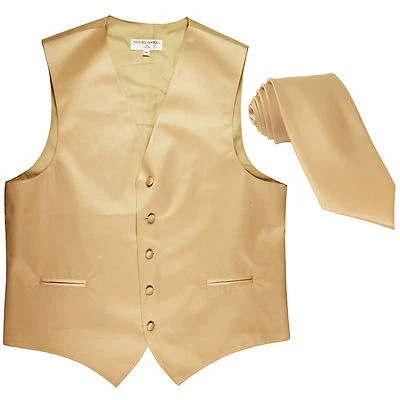 New Men's Formal Tuxedo Vest Waistcoat_2.5" skinny Necktie solid beige wedding - Image 1 of 4