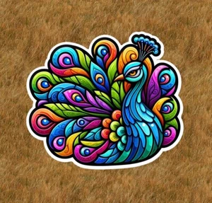 Beautiful peacock in a stained glass design vinyl sticker decal - many sizes - Picture 1 of 1