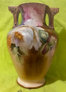 Jarrón nipón pintado a mano de doble mango Morimura Bros marca antigua 6 3/4" floral - Imagen 1 de 12