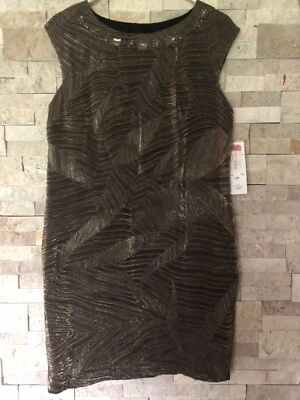 Women’s Signature by Robbie Bee Taupe Dress with beaded collar NWT $89 Size 12P - Image 1 of 4