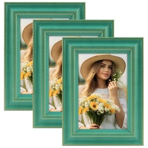 Vintage Picture Frame Set of 3 - Green, Gray & Black with Ornate Gold Trim - Picture 1 of 14