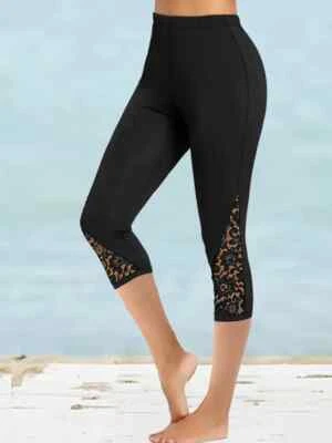 Leggings capri skinny elástica infundida de renda sólida preta ou branca 4, 6, 8/10 12 14 - Imagem 1 de 4