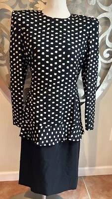 Vestido Carolina Herrera Talla 10 Negro Nieman-Marcus Seda Hombreras DE COLECCIÓN Foto 1 de 4