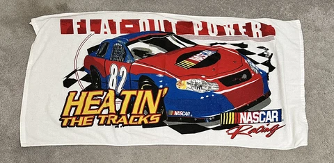 NASCAR Racing Beach Towel Graphic Print 2006 White Blue Red Cotton Vintage Cover