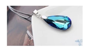 925 Silver Necklace Made With Swarovski Crystal 22 mm Drop BERMUDA BLUE - Picture 1 of 7