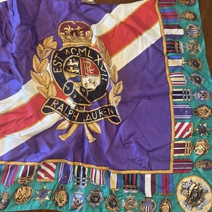 Vintage Ralph Lauren 100% Silk Skirt Swimsuit Cover Military Crest Medals - Picture 1 of 7