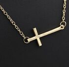 Gold Cross Necklace Pendant 45cm Link Chain Horizontal Style Uk Seller