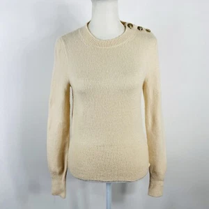 J. Crew Size XS Button Shoulder Crewneck Sweater Cream Merino Wool Alpaca MA792 - Picture 1 of 5