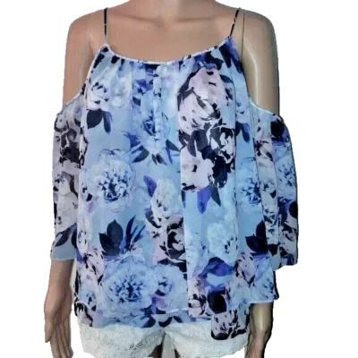Jennifer Lopez Mujer Med Floral Colorido Hombro Frío Floral Fluido Top Verano Foto 1 de 4