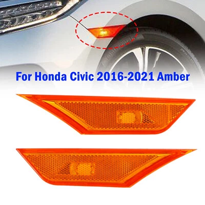 2× Front Side Marker Light For Honda Civic 2016-2021 Amber H1 Foto 1 de 4