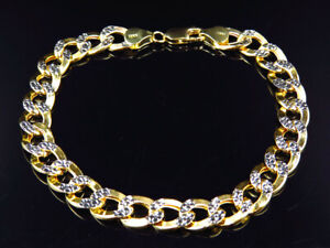 New Mens 10K Yellow Gold Handmade Hollow Flat Curb Cuban Link Bracelet (9MM) 9"