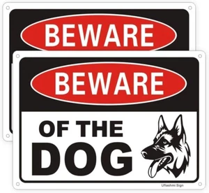 Uflashmi Beware Of Dog Sign For Fence Yard Dog Warning Sign Aluminum Metal 2 Pac - Picture 1 of 8
