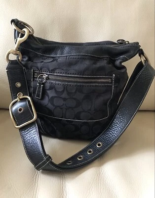 Bolso de Hombro COACH Negro Signature Lona Cuero Correas E06U-10403 Foto 1 de 4