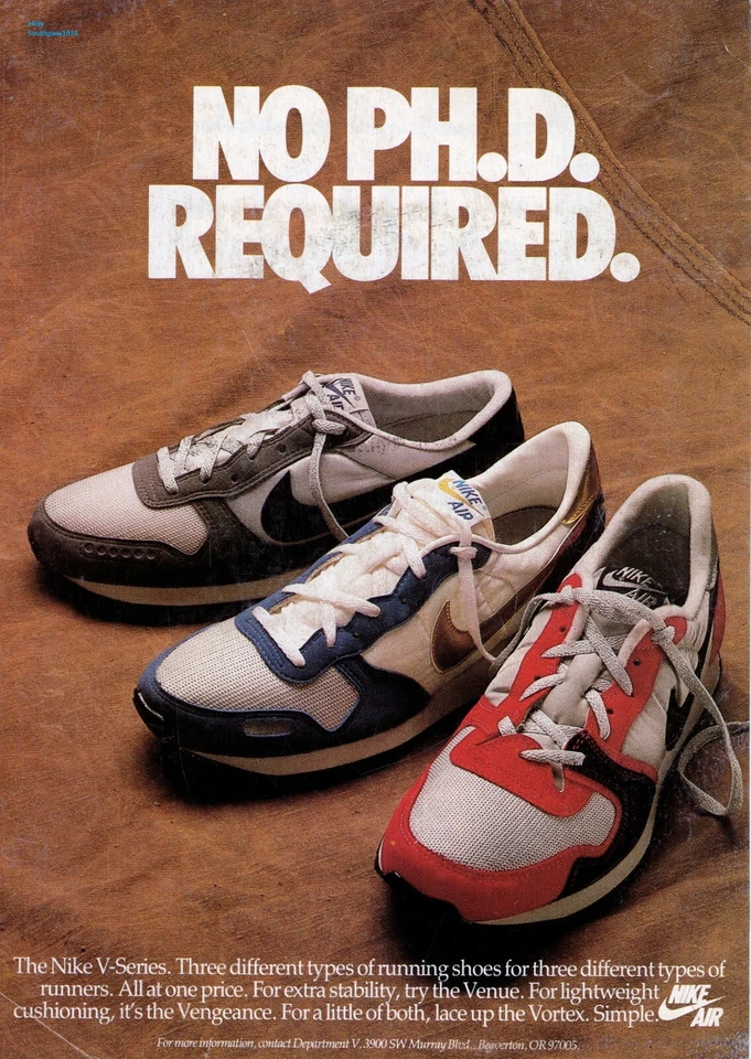 Classic 1980's  Nike "V Series" Venue, Vector & Vortex Reproduction Print Ad. - Image 1 of 1