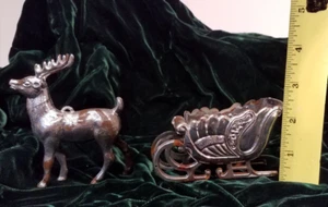 Vintage Christmas Hard Plastic Deer and Sled Sleigh Silver Tone - Picture 1 of 18