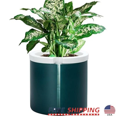 Self Watering Planter Terracotta Pot W/ Glass Cup Indoor Plants Teal New Modern - Image 1 of 4