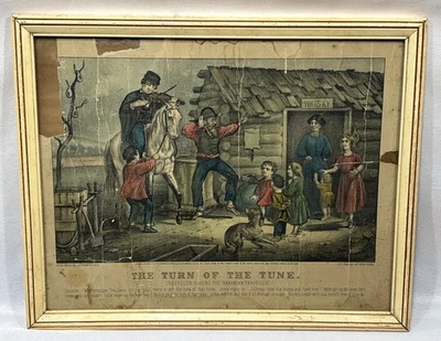 Antigo Original 1870 Currier & Ives The Turn of The Tune Arkansas Traveler Song - Imagem 1 de 4