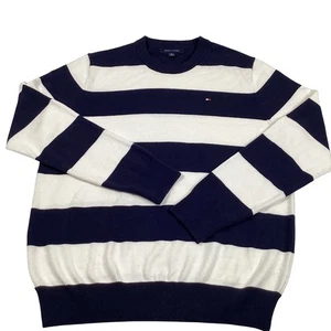 Tommy Hilfiger Pullover gestreift Rundhals Herren Gr. M marine weiß Baumwolle klassisch - Bild 1 von 8