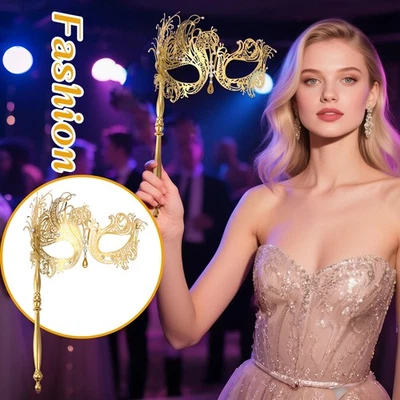 Women's Handheld Masquerade Mask Shiny Metal Mask for Halloween Carnival Party - Image 1 of 3