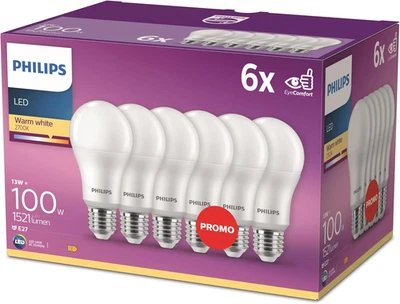 Philips LED Classic E27 Confezione Da 6 Lampade (100 W), Lampade LED Opache Con  - Immagine 1 di 4