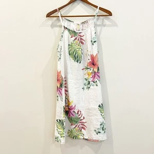Lungo LArno Dress Womens Small White Floral Linen Tropical Hawaiian Vacation - Picture 1 of 9