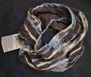 Handmade Felted Australian Wool Silk Linen Infinity Scarf 60" x 6" Artisan Nuno - Picture 1 of 11