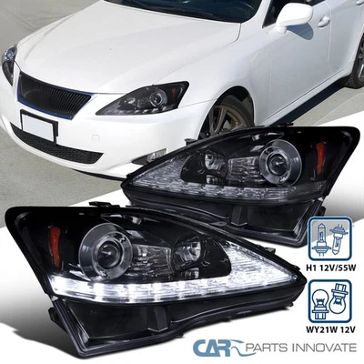 Fits 2006-2009 Lexus IS250 IS350 Smoke Projector Headlights LED Strip Head Lamps - Imagem 1 de 4