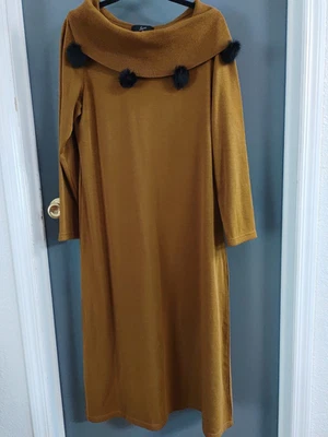 Lennie For Nina Leaonard Women's XL Cowl Neck Dress Long Sleeve Faux Pom Poms - Image 1 of 4