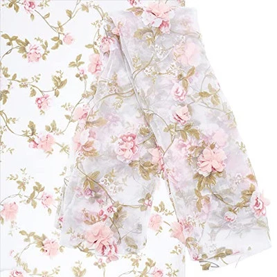  Tela Flor Bordada 55 Pulgadas 3D Organza Rosa Floral Gasa Rosa Hojas  Foto 1 de 4