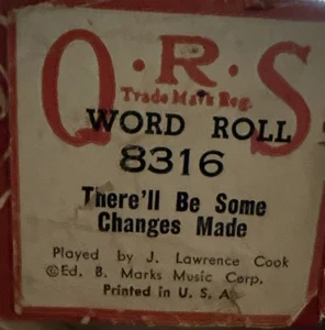 QRS Player Piano Word Roll 8316 There’ll Be Some Changes Made - Picture 1 of 4