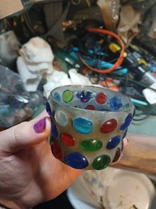 Candelabro votivo vintage Bondware Japón vidrio con joyas mosiac vidrio burbujeado  - Imagen 1 de 5