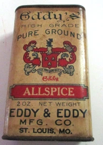 Vintage 1930s Eddy's Pure Ground Allspice Spice Tin Eddy & Eddy Mfg Co St Louis, - Picture 1 of 6