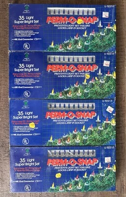 4 conjuntos de luzes de Natal vintage azuis Perm-O-Snap (conjunto de 35 luzes super brilhantes) - Imagem 1 de 4