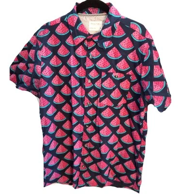 Sovereign Code LA Button Down Navy M short sleeve Shirt WATERMELON Pattern mens - Image 1 of 4