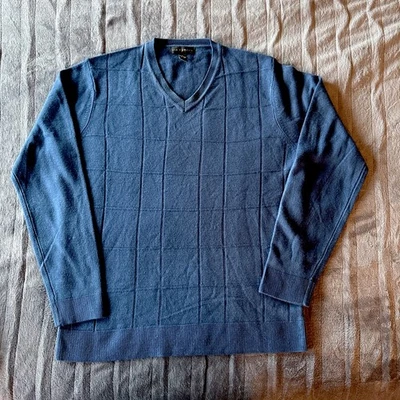 Via Europa Pullover Sweater Mens Medium Blue Knit V-Neck Long Sleeve Acrylic - Image 1 of 4