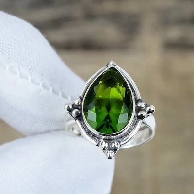 Peridoto Gemma Anello Regolabile 925 Argento Sterling Mano Gioielli Love Regalo - Immagine 1 di 4