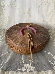 Cesto da cucire cinese vintage accenti in vetro 8”x 3” - Foto 1 di 9