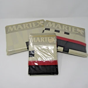 80s Martex TRIO Neutral Red Black FULL Flat & Fitted Sheets 2 Pillowcases VTG - Picture 1 of 11