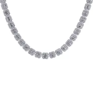Hip Hop Iced Bling Rapper Silver Clustered Baguette Block Tennis Chain 18"-24" - Picture 1 of 7