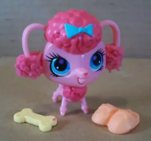 Hasbro~Littlest Pet Shop~Trick & Talents~#2395 Pink Poodle Dog w/Bone & Slipper - Picture 1 of 6
