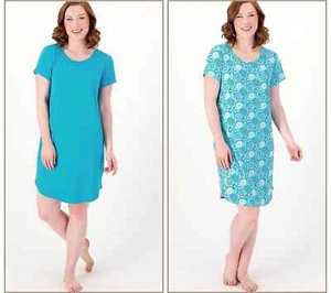 AnyBody Set of 2 Lush Jersey Dresses Teal / Umbrella  Size M A591661 - Picture 1 of 3