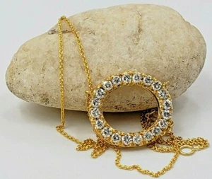 Oro Giallo 14kt* Diamanti 0,80 CT -Collana Ciondolo Ovale Diamanti -18" o 16" - Foto 1 di 10