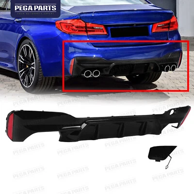 For 17-23 BMW G30 5 Series M5 Style W/ M Sport Rear Bumper Diffuser Glossy Black - Image 1 of 4
