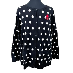 Disney Minnie XOXO Damen Übergröße 5 Strick Cardigan schwarz weiß gepunktet Knopf - Bild 1 von 8