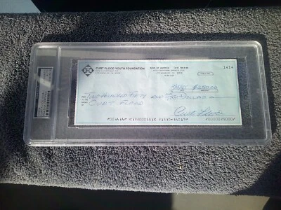 Cheque bancario firmado por Curt Flood (doble firmado) certificado de autenticidad PSA Foto 1 de 4